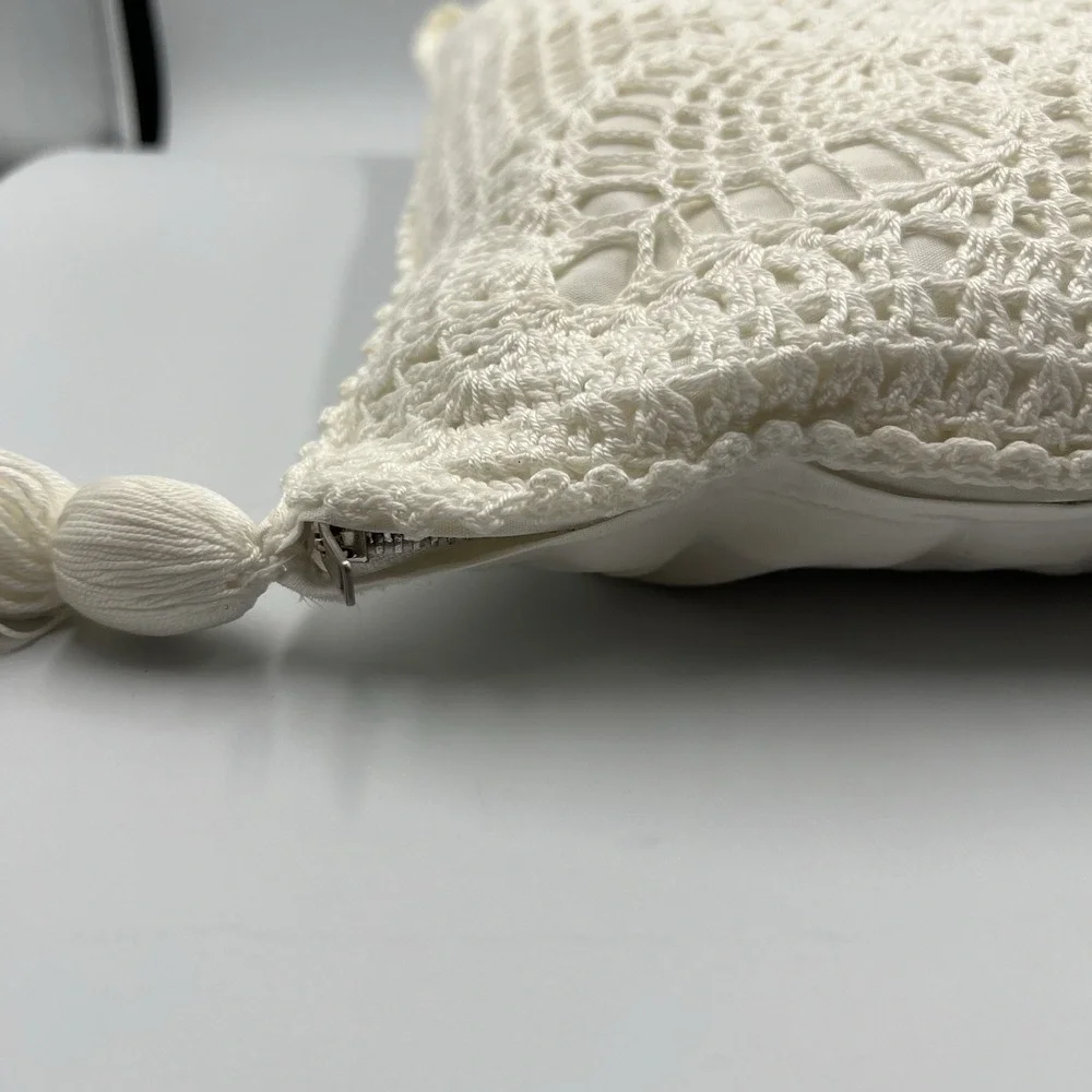 ✨Vintage Crochet‎ Lace Throw Accent Pillow Grannycore  Cottagecore 12x12